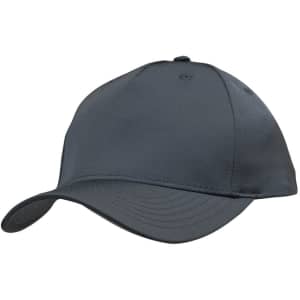 A grey sports cap with a curved brim and a logo on the side. The cap has a smooth, twill texture.