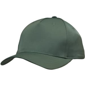 A green sports cap with a curved brim and a smooth finish. It features a logo on the front.