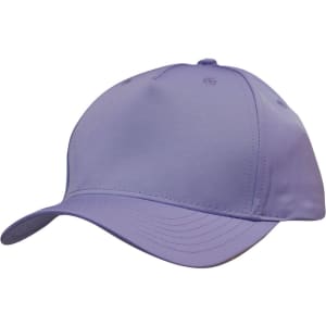 A purple sports cap with a curved brim and a smooth finish, featuring a logo on the front.