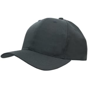 A grey recycled breathable poly twill cap with a curved brim and a logo on the front.
