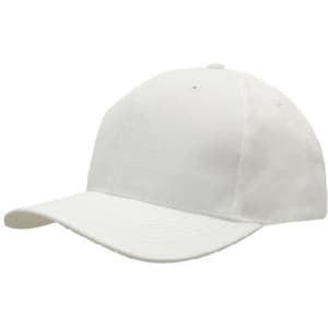 A white recycled breathable poly twill cap with a curved brim and a logo on the side.