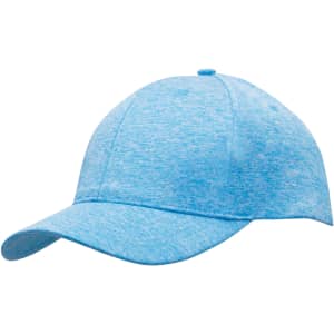A light blue sports cap with a rounded crown and a curved brim, featuring a logo on one side.