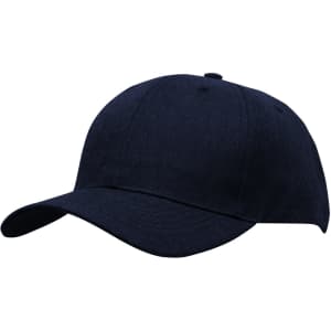 A navy premium twill cap with a curved brim and a logo on the front. The cap features a classic design.