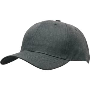 A premium American twill cap in a dark grey colour, featuring a curved brim and an adjustable strap at the back.