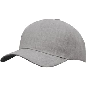 A grey Premium American Twill Cap with a rounded crown and a curved brim, featuring a logo on the front.