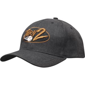 A dark grey premium American twill cap featuring a logo on the front.