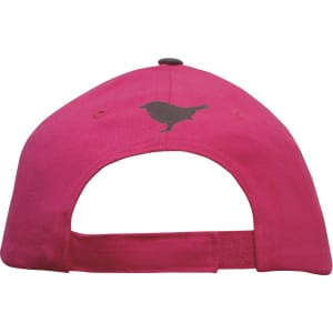 A pink brushed heavy cotton cap featuring an adjustable strap and a logo on the back.
