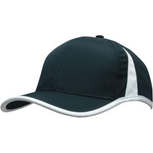 A dark green cap with white trim and a curved visor, featuring a logo on the front.