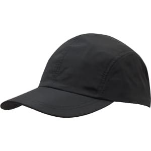 A black sports cap made from ripstop fabric, featuring a curved brim and an integrated towelling sweatband.