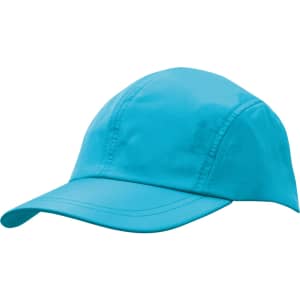 A light blue cap with a curved brim and a smooth finish, featuring a logo on the side.