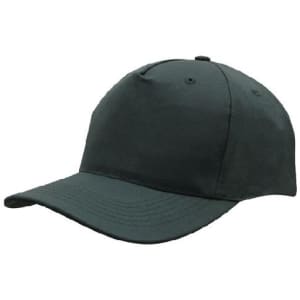 A dark green breathable poly twill cap with a curved visor and a plain design, featuring a logo on the front.