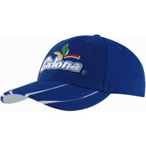 A blue cap with a two-tone peak and a logo on the front. The material appears to be brushed heavy cotton.