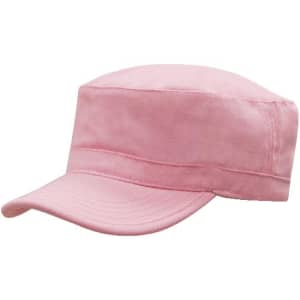 A pink sports twill military cap with a structured design and a curved peak, featuring a logo.