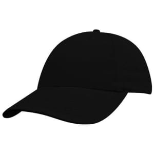 A black baseball cap with a curved brim and a simple design. It features a logo on the front.