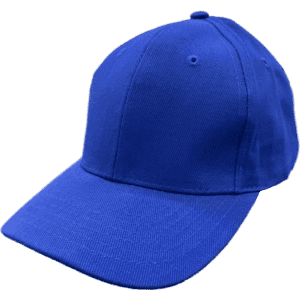 A blue cap made of brushed heavy cotton, featuring a structured design and a brim. It has a logo on it.