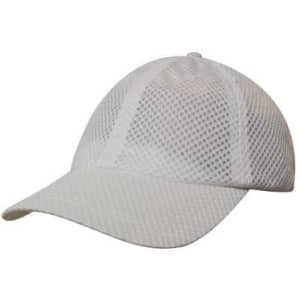A white sports cap with a mesh design and a curved brim. The cap features a logo on the side.