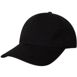 A black Chino Twill cap featuring a curved brim and an adjustable strap at the back. Includes a logo.