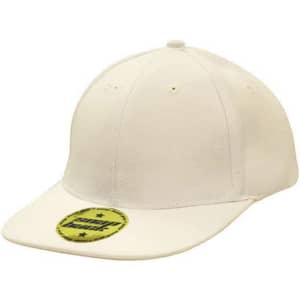 A premium white twill cap with a snapback and a round logo on the front.