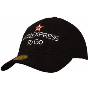 A black cap featuring a structured design and an embroidered logo, with a round peak and adjustable strap at the back.