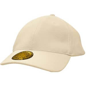 A beige cap made from double pique mesh, featuring a round logo on the front.