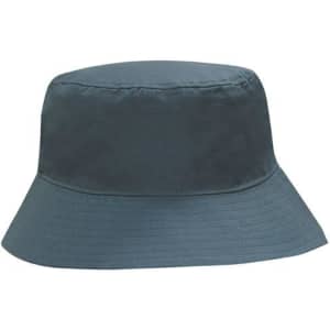 A breathable poly twill bucket hat in dark blue with a wide brim and a simple design.