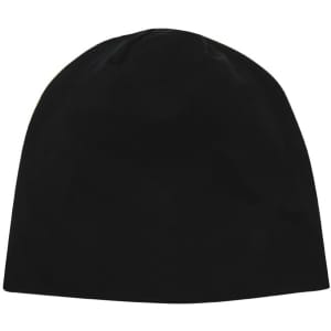 A black rolled down cotton beanie with a simple design and no visible branding.
