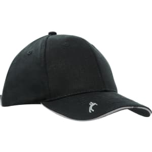 A black Chino Twill Golf Cap featuring peak embroidery and a logo on the side.
