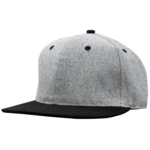 A flannel cap in grey marle with a black brim, featuring a logo on the side.