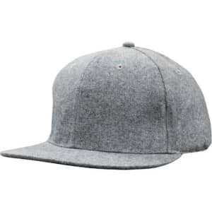 A grey marle flannel cap with a snapback feature and a rounded crown design. It has a logo on the side.