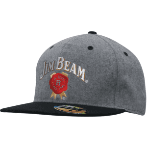 A grey marle flannel cap with a black peak and a logo on the front.