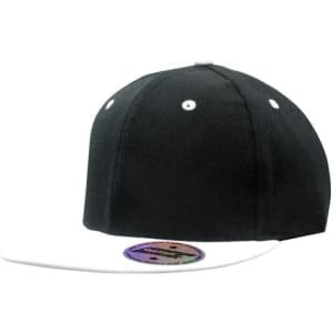 A black premium twill cap with a white brim and a logo on the side.