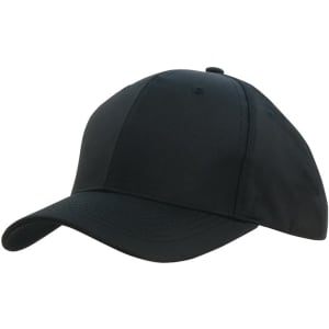 A black sports ripstop cap featuring a curved brim and an adjustable strap, with a logo on the side.