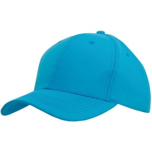 A turquoise sports cap made from ripstop material with a curved brim and a logo on the front.
