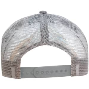 A grey A-frame cap with a mesh back and an adjustable strap. Features a logo on the front.
