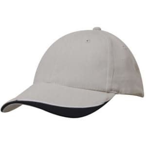 A light grey cap with a black peak and an indented design, featuring a logo on the side.