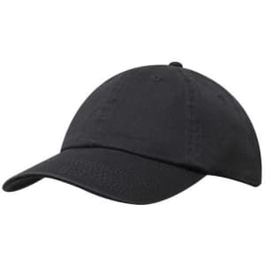 A black cap with a curved brim and stitching details. It features a logo on the front.