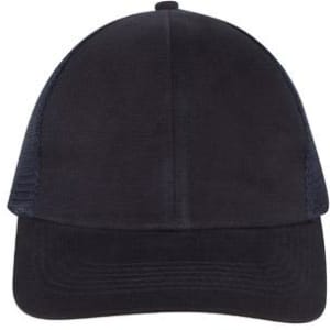 A black brushed cotton cap with a mesh back and a curved brim, featuring a logo on the front.