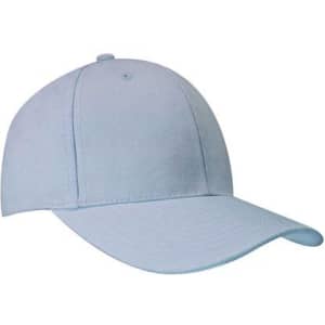 A light blue cap with a rounded crown and a curved peak, featuring a logo on the front.