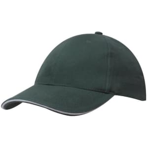 A green cap with a sandwich trim. The cap features a logo on the front and a curved brim.