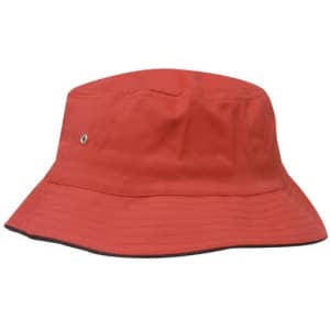 A red Brushed Sports Twill Bucket Hat featuring a wide brim and a small logo detail.