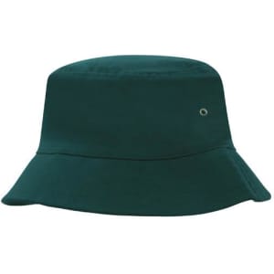 A brushed sports twill bucket hat in a rich green colour, featuring a small logo on the side.