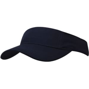 A navy blue brushed heavy cotton visor with a wide brim and adjustable band at the back.