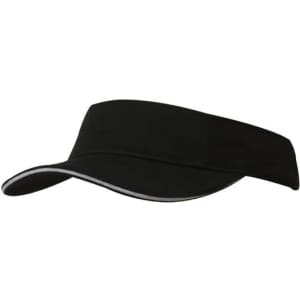 A black brushed heavy cotton visor with a contrasting trim and a logo on the front.
