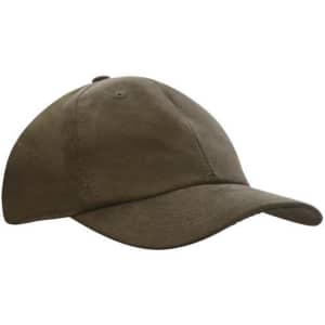 A brown cap with a curved brim and an adjustable strap at the back. The cap features a logo on the front.