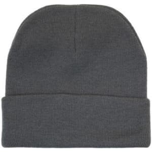 Acrylic beanie in dark grey with a folded cuff. Features a small logo.