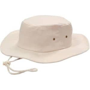 A brushed heavy sports twill hat in cream with a wide brim and a drawstring at the base.