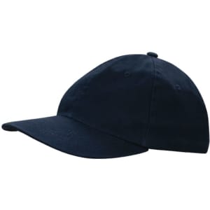 A navy blue cap with a curved brim and a side logo. The fabric appears to be twill.
