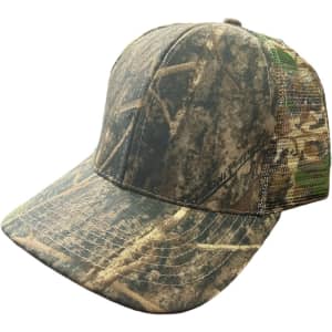 A camouflage cap featuring a True Timber pattern and a mesh back in earthy tones of green and brown.