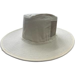 A cream canvas hat with vents, featuring a wide brim and a structured crown. The hat includes a logo.