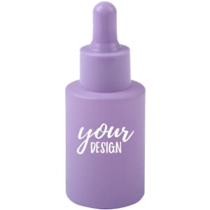 A drink bottle in purple glass with a dropper top and a branding logo. Ideal for various liquid applications.
